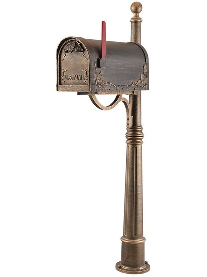 Floral Curbside Mailbox with Ashland Post in Hand Rubbed Bronze.